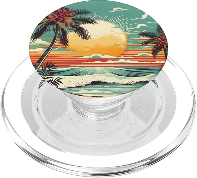Retro Summer Palm Sun Beach Vacation PopSockets Adhesive PopGrip