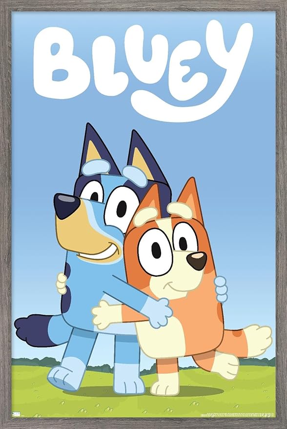 Bluey - Hug Wall Poster, 22.4L" x 14.7W", Barnwood Framed Version
