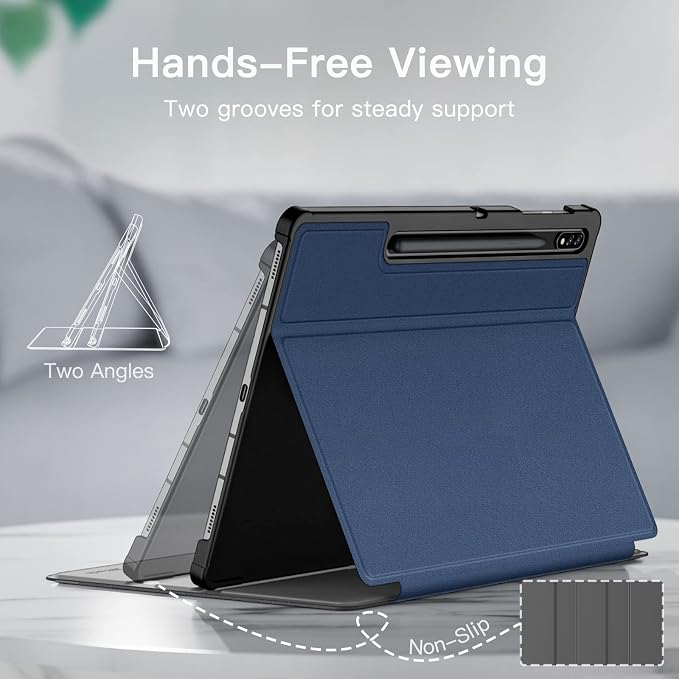 JETech Folio Case for Samsung Galaxy Tab S8 Plus/S7 FE/S7 Plus 12.4 Black | For 2022/2021/2020 Model Multi-Angle Stand Cover S Pen Holder Slim Protective Cover Auto Wake/Sleep