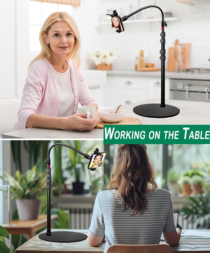 Tall Video Cell Phone Mount with Height Adjustable Stand Heavy Base 360 Head - Compatible with iPhone 16 16 Pro Max 16 Plus 15 14 13