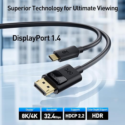 Cable Matters Unidirectional USB C to DisplayPort 1.4 Cable 10ft | 8K@60Hz / 4K@240Hz Not for Portable USB C Monitors Thunderbolt 4 to DisplayPort Cable