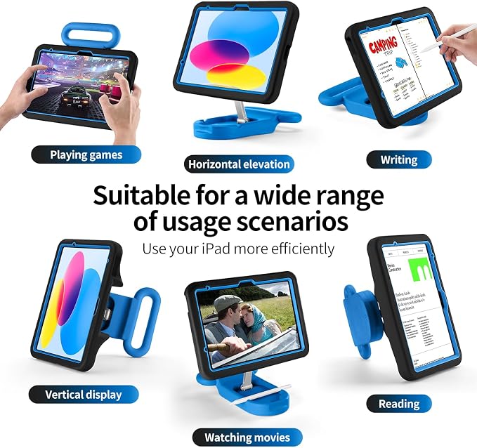 Kids Case for iPad (A16) 11th/10th Gen 10.9'' 2025/2022Adjustable Portrait/Landscape Stand/Drop Proof with HandleChild Friendly Case for iPad Air 11 (M4/M3/M2) 2026/2025/2024 (BlackBlue)
