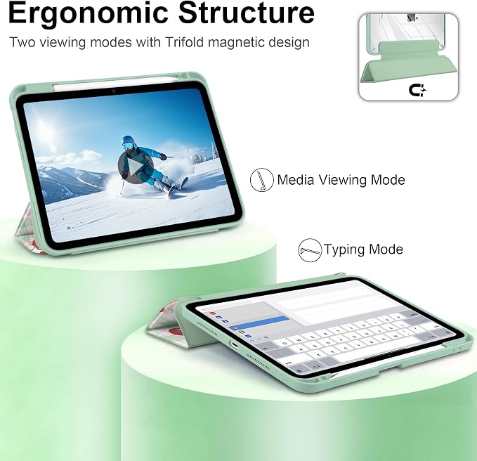 DONGKE for iPad Pro 11-Inch Case (M5 2025 / M4 2024) 6th/5th Generation [Auto Sleep/Wake &amp Pencil Pro Holder] Clear Acrylic Back Smart Trifold Stand Cover Bear &amp Cherry