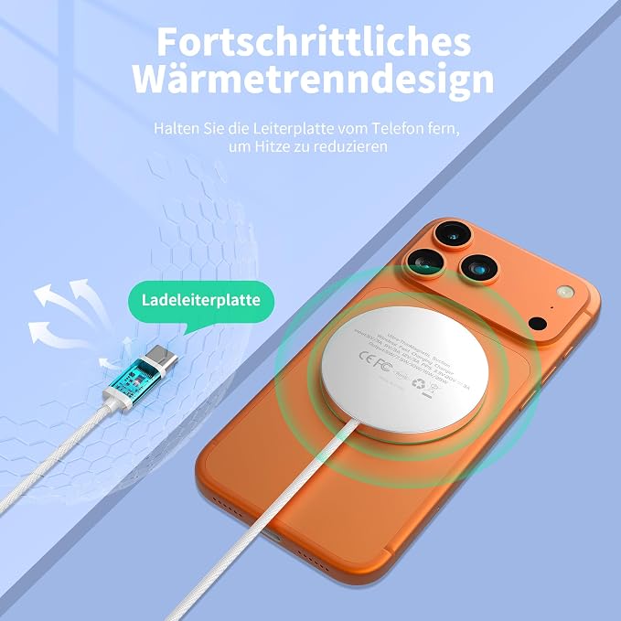 25W Wireless Charger for MagSafe Ultra-Thin Magnetic Wireless Charger [Only for iPhone 17/16/15/14/13/12/AirPods] with Fast Charging Strong Magnetic Heat-Control Design 1.2m Braided Cable