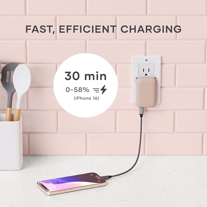 Satechi OntheGo 67W GaN Wall Charger PD 3.0 + PPS Dual USB-C Ports Black | Dual USB-C ports 45W+20W split-charging mode fits MacBook iPad iPhone 17 Galaxy Pixel Steam Deck