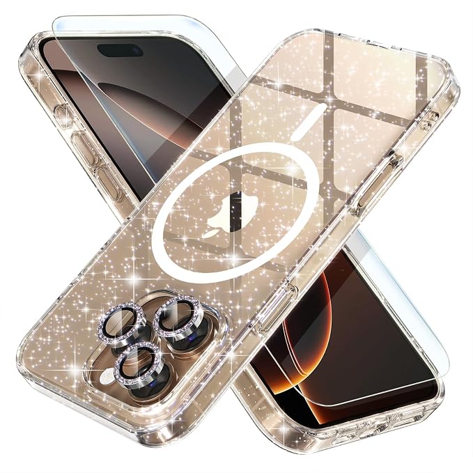 Choiche for iPhone 15 Pro Max Case Compatible with MagSafe Glitter Black | Women Girly Cute Glitter Sparkly Magnetic Phone Case with Diamond Camera Lens Protectors Military-Grade Drop Protection 6.7