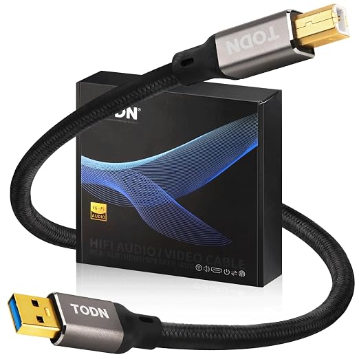 TODN Audiophile USB A to USB B Cable OCC Silver Plated USB Audio Cable HiFi 3.0 USB A to B Cable for DAC Sound Card Digital Piano Mixer Amplifier &amp Printer (9.8FT/3M)