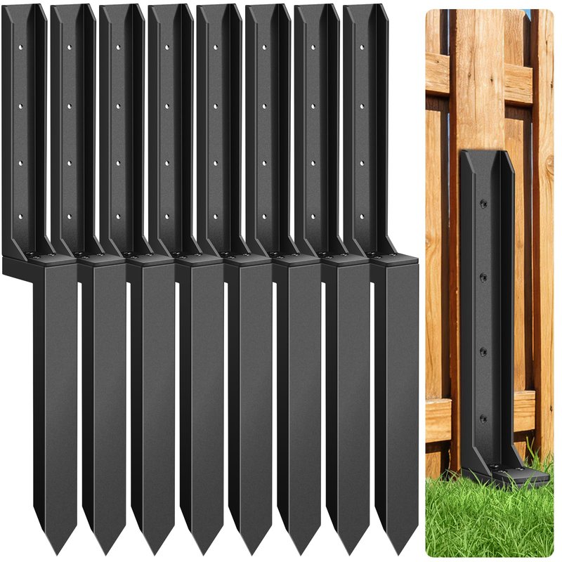 8 Pcs Fence Post Repair, Heavy Duty Fence Post Kit Anchor Ground Stakes for Repairing Tilted, Broken Wood Support