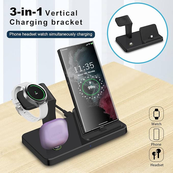 3 in 1 Charging Station for Multiple Devices Wireless Charger Power Up Your Life with Speed &amp StyleBlack