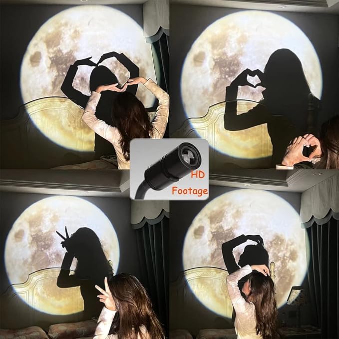 BODLYL Non-Fade Moon Projector Night Light, USB Powered Moon Lamp Romantic Atmosphere Night Light Projector for Bedroomr, Gift for Kids Moon Lover Couples Selfie Wall Ceiling Decor with 3 Colors