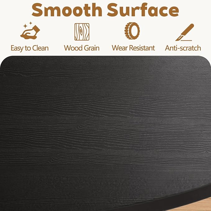 Round Dining Table for 4-8 People, 43.3"-59" Oval Dining Table Space Saving, Expandable Kitchen Table with Smooth Glide Mechanism Modern Design & Wood Base for Small Space (Black)