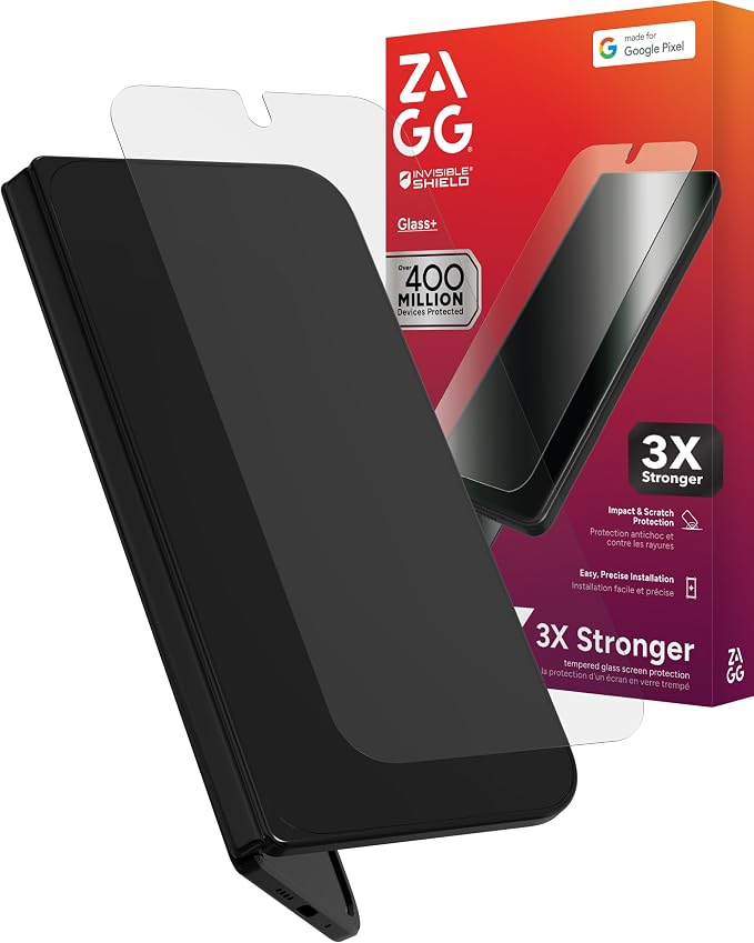 ZAGG Glass+ Google Pixel 10 Pro Fold Screen Protector (Front Screen Only) – Extreme Impact &amp Shatter Protection Scratch-Resistant Smudge-Resistant InvisibleShield Easy Installation