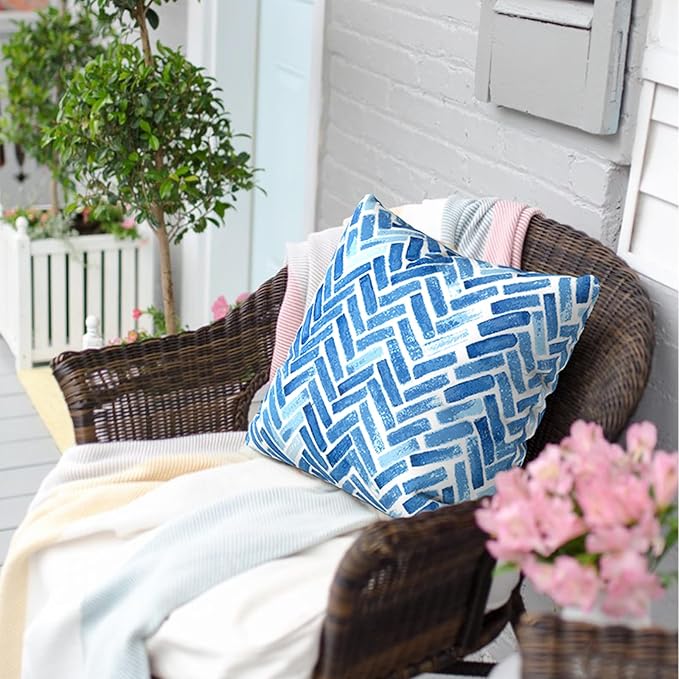 Outdoor Pillows for Patio Furniture 20x20 inch, Square Outdoor Throw Pillows with Inserts, Decorative Patio Pillows for Garden Couch Home Sofa Office Chair, Pack of 2, Blue Bricks