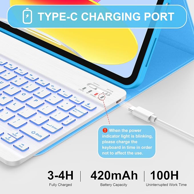 Soke for iPad (A16) 11th/10th Gen Case with Keyboard Black Marble | For iPad 11/10.9 inch(2025/2022) 7 Color Backlight Magnetic wireless Detachable Keyboard Case Built-in Pencil Holder