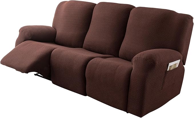 Genina Recliner Sofa Covers - Stretch Reclining Couch Covers with Stripe Jacquard - 3 Seat Cushion Slipcovers with Soft Fabric - Furniture Protector for Pet Kid (Chocolate)