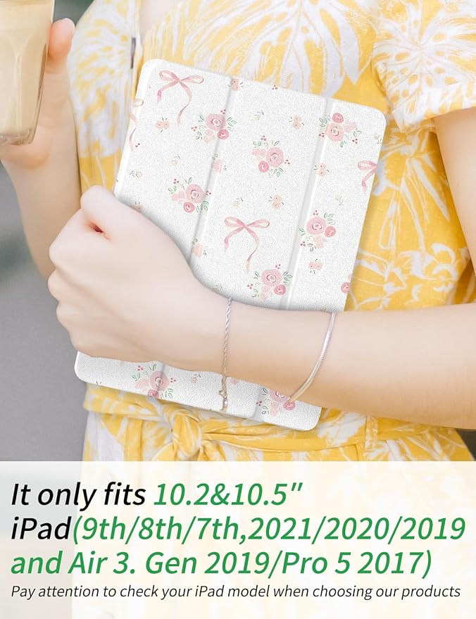 Case for iPad 9th/ 8th/ 7th Generation Case 10.2&amp10.5 Inch (2021/2020/2019 Release) Slim Lightweight Soft Trifold Back Cover with Pencil Holder &amp Auto Sleep/Wake CoverBeige Checkered