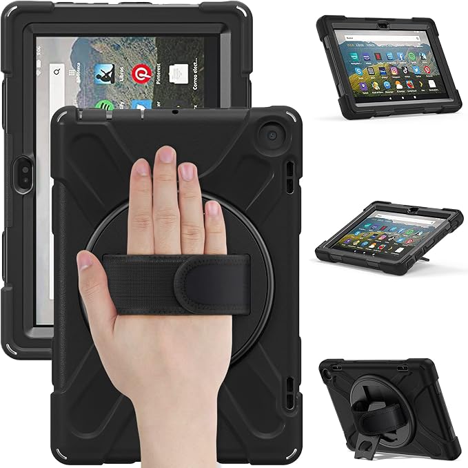 Case for Galaxy Tab S10 FE+ 13.1 2025 with Screen Protector+360 Rotating Hand Strap&ampStand+Shoulder Strap (Black)