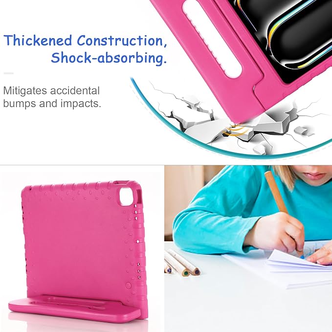Kids Case for iPad Pro 11 M5/M4 &amp iPad Air 11 (2026/2025/2024) Shockproof Case with Pencil Holder Techcircle Light EVA Foam Handle Stand Bumper Protective Child Friendly Drop Proof Cover Black