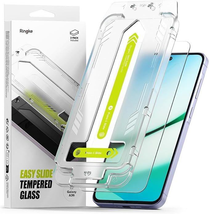 Ringke for Samsung Galaxy A35 5G Screen Protector [Easy Slide 2 Pack] | Easy Installation with Alignment Tool Case Friendly Premium 9H Hardness Tempered Glass
