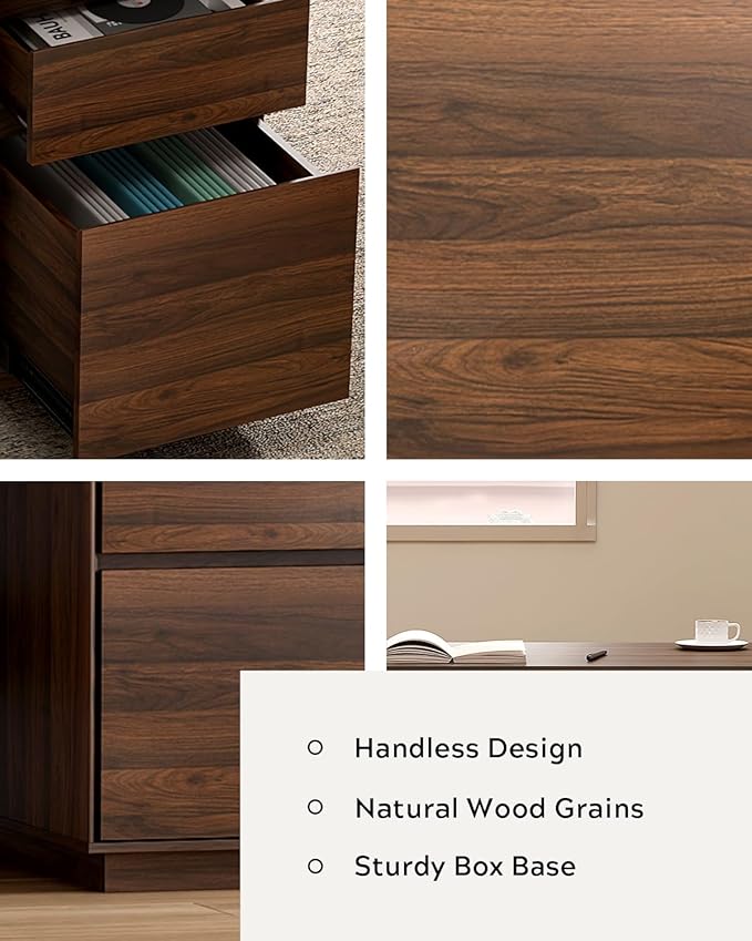 Farmhouse Executive Desk with File Drawer 59" Large Computer Desk Home Office Desk with Charging Station, Keyboard Tray, Storage Cabinet Modern Workspace for Study, Writing, Brown