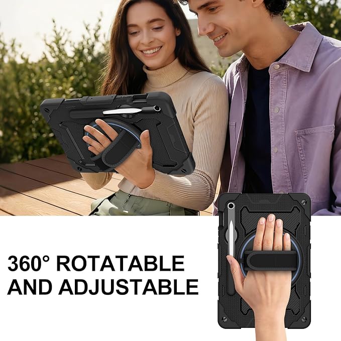 Galaxy Tab S10 Lite/S10 FE/S9 FE 5G/S9 Case 10.9/11 inch | with Screen Protector 360° Rotating Kickstand Hand/Shoulder Strap Heavy Duty Shockproof Cover S Pen Holder Kids Friendly