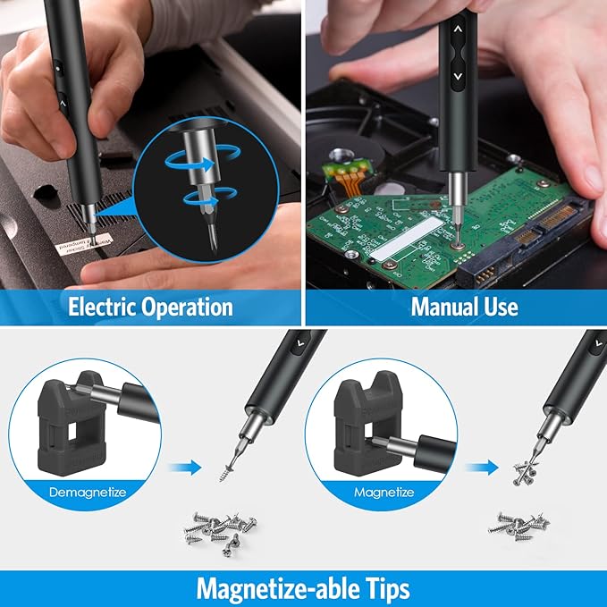 AMIR Mini Power Automatic Screwdriver, 28 IN 1 Electric Cordless Precision Screwdriver Set with 24 Bits, Rechargeable Portable Magnetic Repair Tool Kit with LED Lights for Glasses, Laptops, Watches
