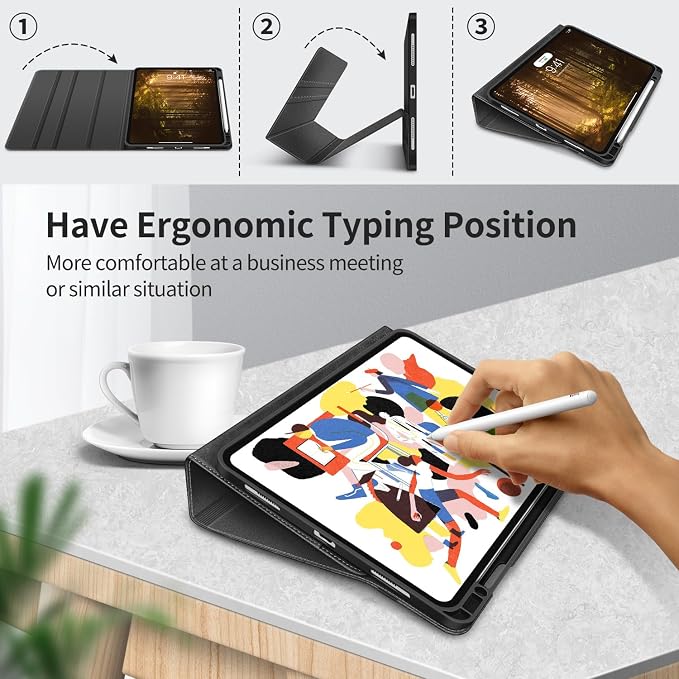 Case for iPad Pro 13 inch Case M5 2025/M4 2024 with Pencil Holder | Supports Pencil Pro/Pencil Auto Sleep/Wake Function Vegan Leather Smart Stand Cover (Black)