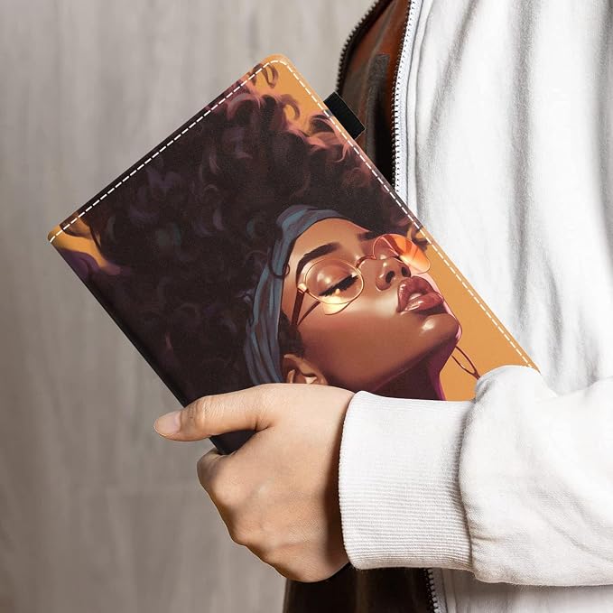 Case for Amazon Kindle Fire HD 10 Tablet 10.1 (9th/7th Generation 2019/2017 Release) - PU Leather Folio Case with Smart Auto Wake/Sleep African American Girl