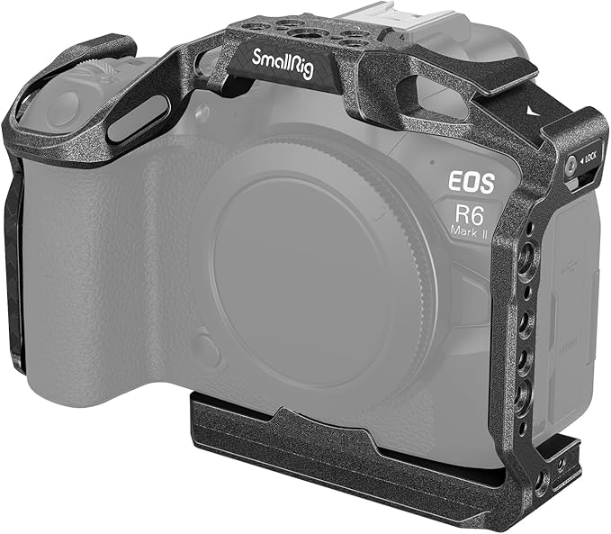 SmallRig“Black Mamba”Camera Cage for Canon R6 Mark II and R6 Mark III,Quick Release Plate for Arca-Type, Film Movie Making Camera Video Cage with Shoe Mount, 1/4''-20 & 3/8''-16 Threaded Holes