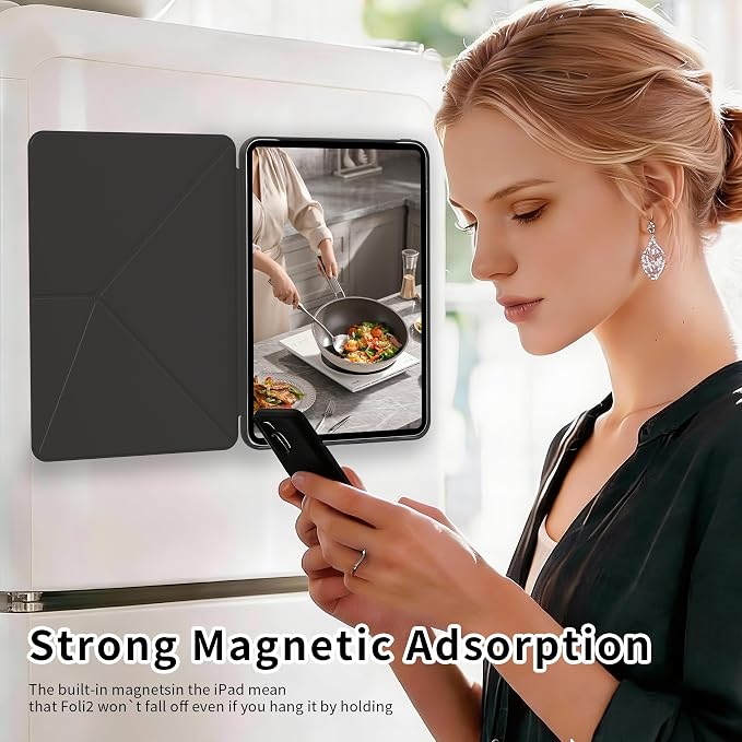 kenke Magnetic Case for iPad Air 11'' Air 10.9'' 5th/4th Gen Black | For iPad Air 11 M4 M3 M2 Air 10.9 (5th/4th 2022/2020) Multi-Folding Stand Cover Detachable Frame Back Auto Wake/Sleep