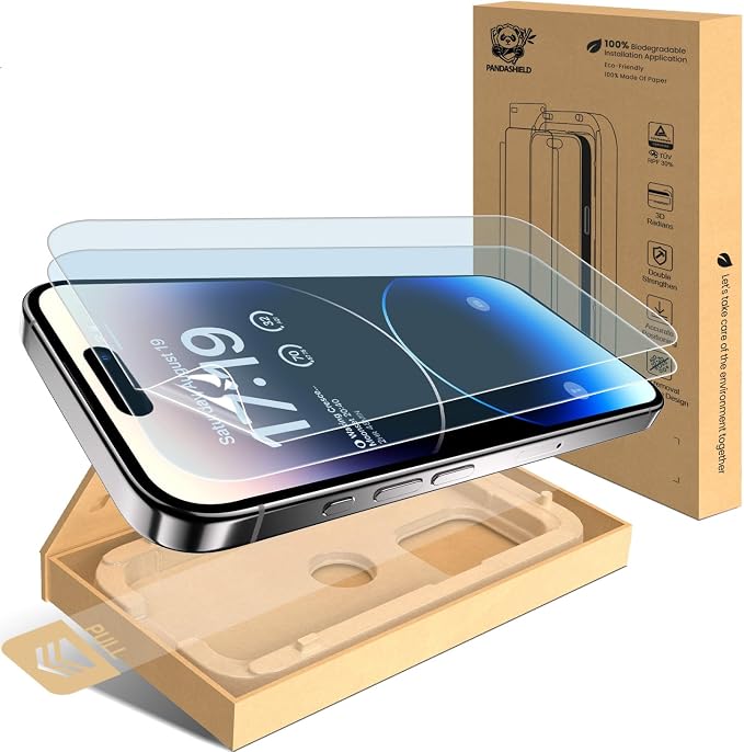 PandaShield 2-Pack Screen Protector for iPhone 14 Pro/ 15/16 Ultra-Thin 6H PET Film [Not Glass] Anti-Blue Light Easy Installation via Auto-Alignment TrayBubble-FreeCase Friendly