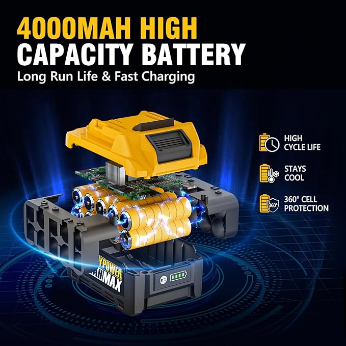 ALLOYPOWER Cordless Brushless Impact Wrench, 1475 ft-lbs (2000N.m), 1/2 High Torque power impact gun, 3-Mode Speed, 4000mAh Battery, 3 Sockets, Electric Impact Wrench Set for Car Tire Truck RV Mower