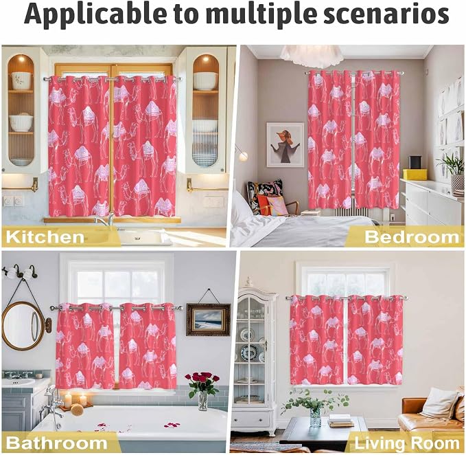 2 Panel Kitchen Cafe Curtains, Desert Camel Sunlight Filtering Nature Air