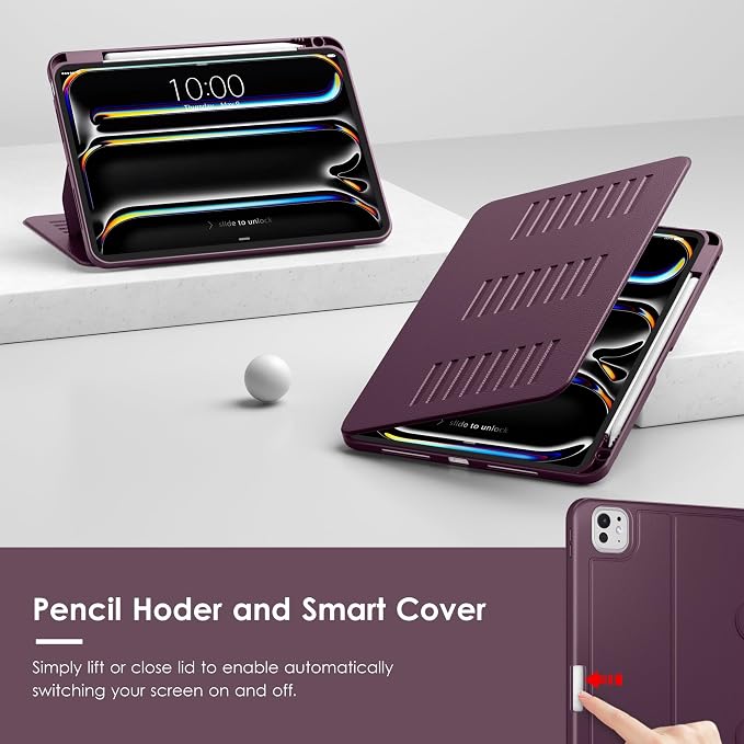 VIKESI Case for iPad Pro 11 inch (M5/M4) 2025/2024Multiple Angles Magnetic Stand CoverShockproof BackPencil Holderand Auto Sleep/WakeBlack