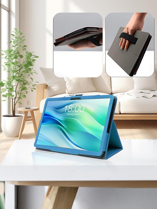 for FEONAL D126 11 Inch Android 14 Tablet CaseFolding Stand Protective Cover with Pencil Holder and Wrist StrapFull Protection Premium PU Scratch Resistant(SkyBlue)