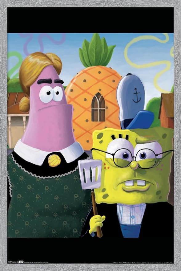 Trends International Nickelodeon Spongebob Squarepants - American Gothic Wall Poster, 34L x 22.4W, Gray Framed Version