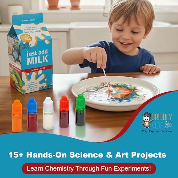 STEM Toys by Griddly Games – Just Add Milk Science & Art Kit, Best Science Kits for Kids Age 8–12, Hands-On Chemistry Set & Creative STEM Experiments