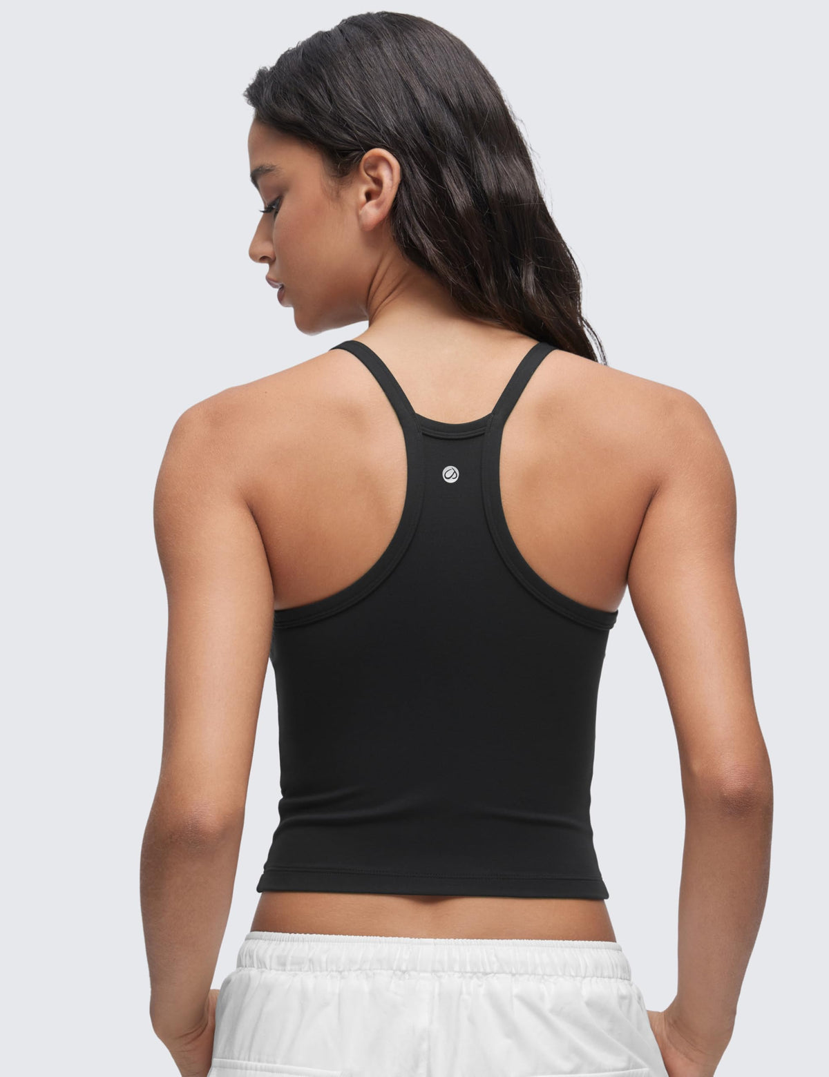 CRZ YOGA Double Lined V Neck Cami Crop Tank Top Black Medium