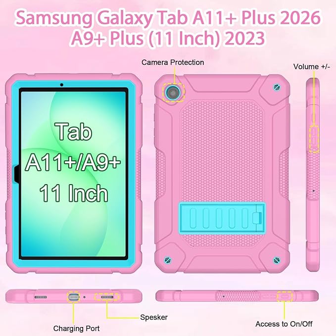 BMOUO Case for Samsung Galaxy Tab A11+ Plus/A9+ Plus 11 Inch 2026/2024 Heavy Duty Shockproof Rugged High Impact Protective Galaxy Tab A11 Plus/A9 Plus Case Black