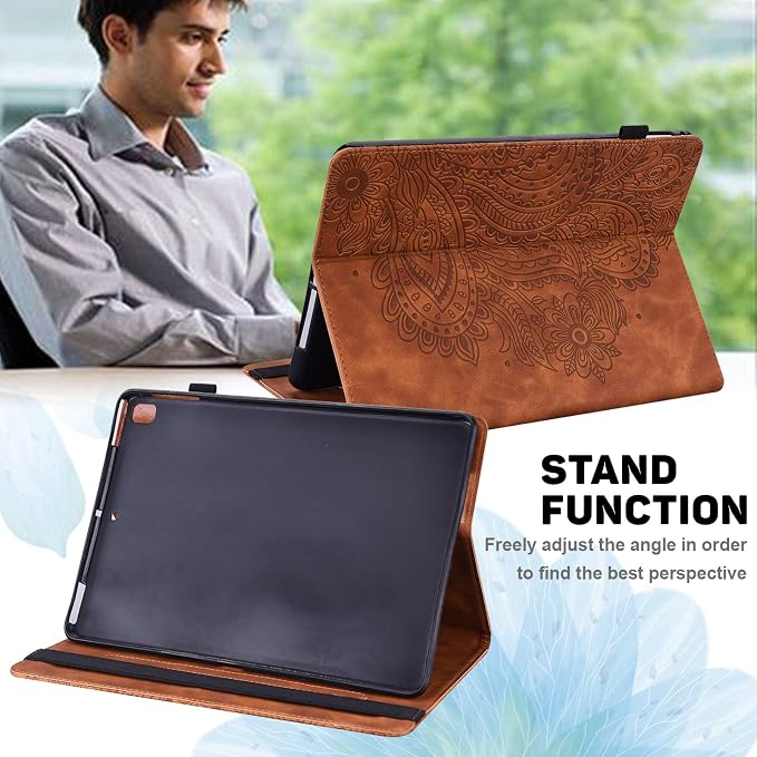 for Apple iPad 10.2 Case 9th/8th/7th Generation Cover (2021/2020/2019) with Auto Wake/Sleep Ultra Thin Lightweight Trifold Stand Folio PU Leather &amp Hard Back Hybrid Cover Almond Blossom