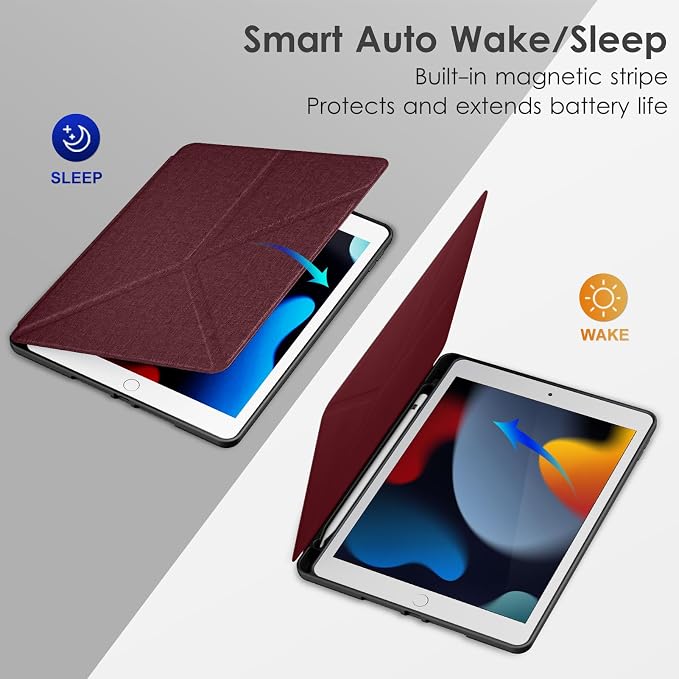 DTTO Foldable Case for for iPad 9th/8th/7th Generation 10.2-inch Black | Origami Magnetic Standing Cover with Pencil Holder，Vertical &amp Horizontal angles Auto Sleep/Wake