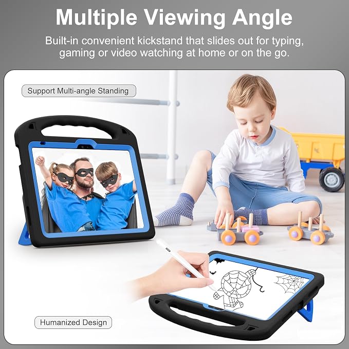Kids Case for iPad 9th/8th/7th Gen. (10.2-inch 2021/2020/2019) | Shockproof Cover with Built-in Screen Protector and Stand Black