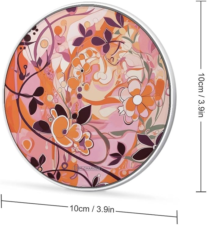 Floral Pattern Wireless Charger Fast Charging Pad | Anti-Slip Qi Certified Wireless Charging Pad for All Phones with Wireless Charging Function for Home Office Travel