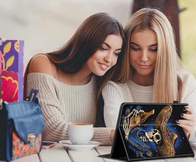 Case for All-New Amazon Fire HD 10 and 10 Plus Tablet (13th/11th Generation 2023/2021 Release) 10.1 Multi-Angle Smart Stand Cover Auto Sleep/Wake Skull and Fire