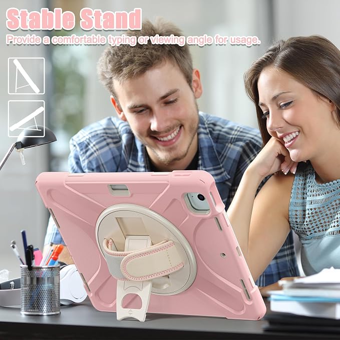 Batianda VortiGrip Case for iPad Air 11 M2/M3/M4 2024-2026 Colorful Blue | Heavy Duty Triple-Layer Rugged Case with 360° Rotating Hand Strap Foldable Hidden Stand Shoulder Strap and Pencil Holder