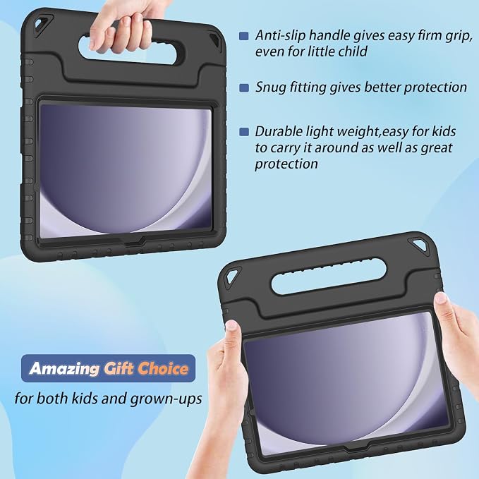 LTROP Shockproof Lightweight Convertible Handle Stand Case for Samsung Galaxy Tab A11 Plus 2025 / A9 Plus 11 Inch 2023 with Built-in Screen Protector Galaxy Tab A11+ / A9+ Case for Kids Black