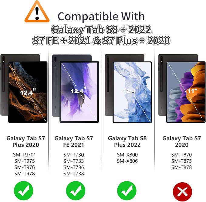 Case for Samsung Galaxy Tab S8 Plus 2022 / S7 FE 2021 / S7 Plus 2020 12.4 Case with S Pen Holder Dual Slim Folio Stand Protective Tablet Cover Multi-Angle Viewing Auto Wake/Sleep(Black)