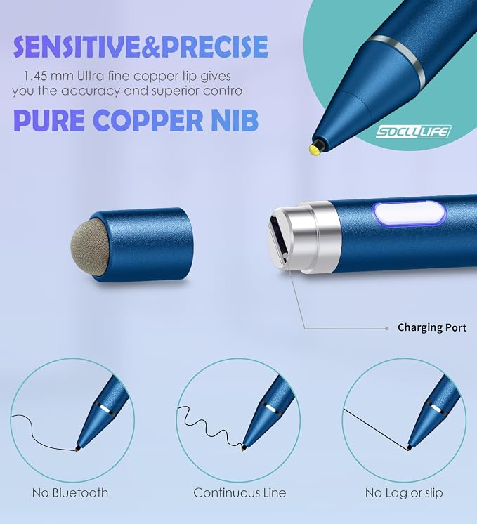 Active Stylus Pen for Touch ScreensDual Pen Tips for iOS &amp Android Drawing &amp WritingHigh Precise Digital Pencil for Apple iPhone 16/15/14/13/12/11/X/8iPad Air/Pro/MiniPhone/Tablet/Sam-sung