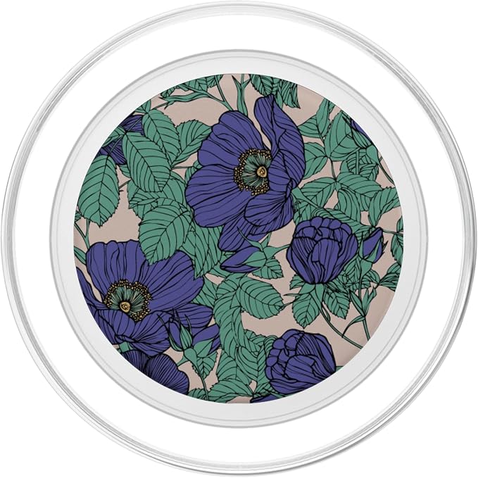 Purple And Green Retro Vintage Floral Pattern PopSockets PopGrip: Swappable Grip for Phones &amp Tablets PopSockets Adhesive PopGrip