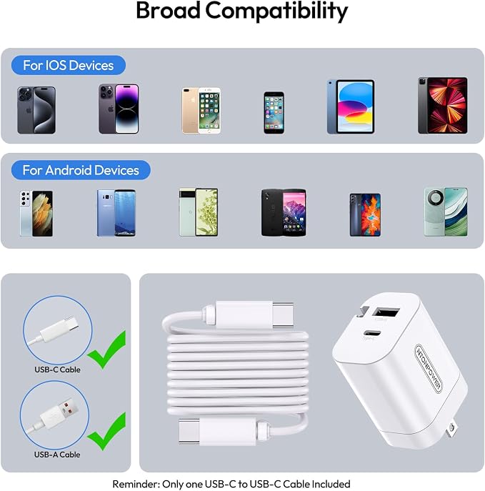 iPhone 15 Charger Fast Charging 2 Pack 20W Type C Wall Charger Fast Charging Block with 5FT USB C to C Charging Cable Compatible for iPhone 15/15 Pro/15 Pro Max/15 Plus iPad Pro/Air/Mini